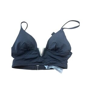 Victorias Secret Black Plunge Triangle Metal V Logo Padded Bikini Top Size Small